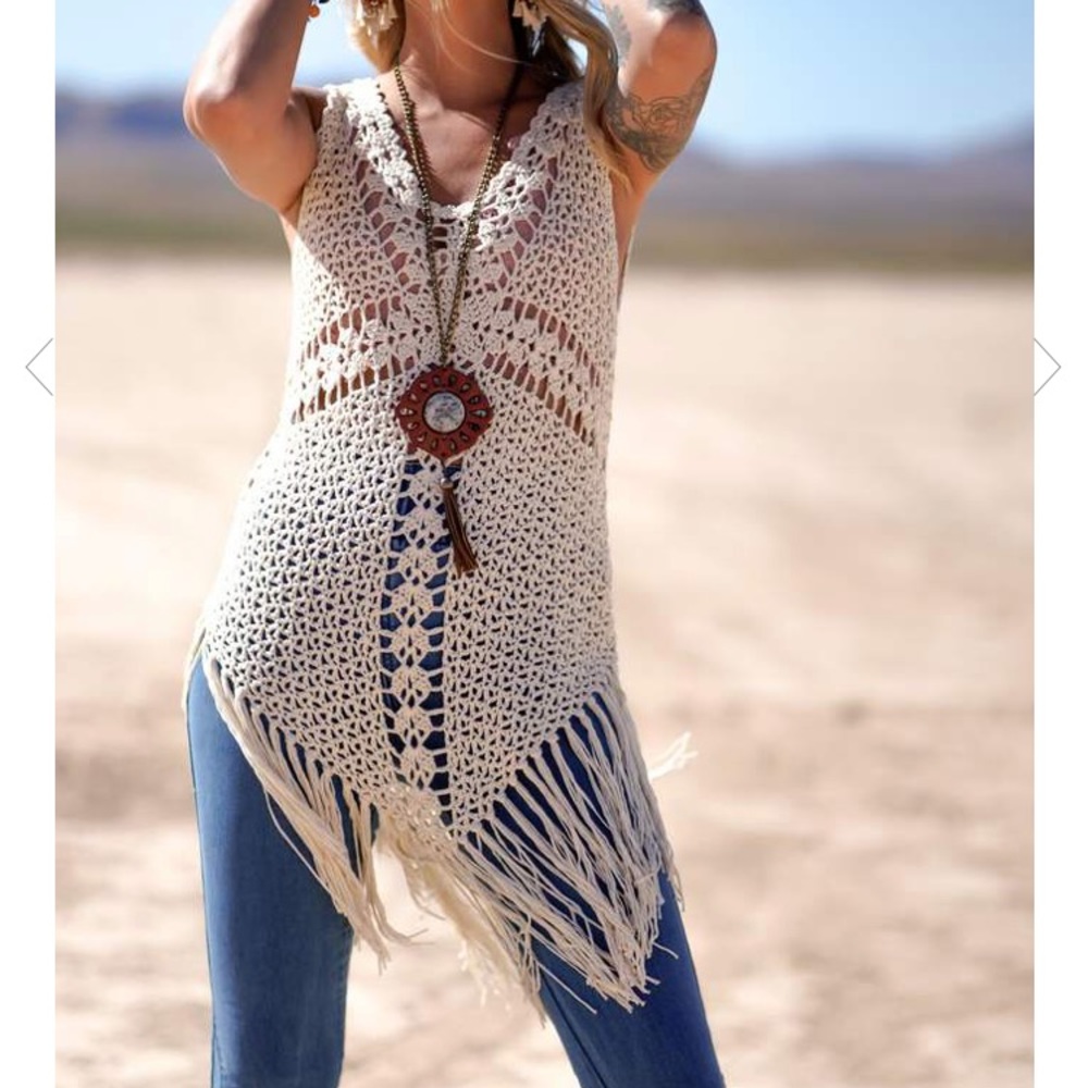 🚫SOLD 🏆HP Three Bird Nest Crochet Tunic - Picture 3 of 6